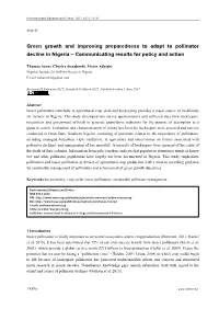Green Growth and Improving Preparedness to Adapt to Pollinator Decline in Nigeria – Communicating Results for Policy and Action