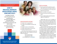 Guide to the Mcgill University Health Centre's (Muhc) Complaint Policy