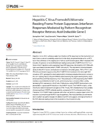Hepatitis C Virus Frameshift/Alternate Reading Frame Protein Suppresses Interferon Responses Mediated by Pattern Recognition Receptor Retinoic-Acid-Inducible Gene-I