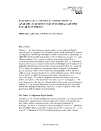 Indigenous: a Technical and Decolonial Analysis of Activist Uses of Hashtags Across Social Movements