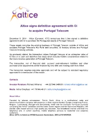 Altice Signs Definitive Agreement with Oi to Acquire Portugal Telecom