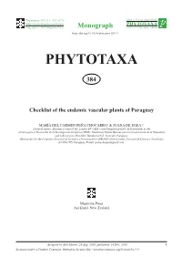 Checklist of the Endemic Vascular Plants of Paraguay