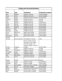 First Last Institution Institution Location College and University Members