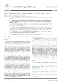 Mucin Histochemistry in Tumours of Colon, Ovaries and Lung