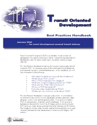 Transit Oriented Development, Best Practices Handbook