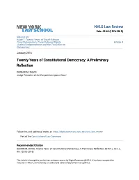 Twenty Years of Constitutional Democracy: a Preliminary Reflection