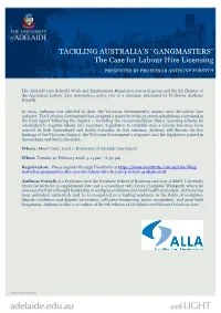 “GANGMASTERS” the Case for Labour Hire Licensing