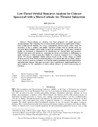 Low-Thrust Orbital Maneuver Analysis for Cubesat Spacecraft with a Micro-Cathode Arc Thruster Subsystem