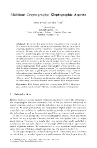 Malicious Cryptography: Kleptographic Aspects