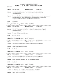 Daventry District Council Weekly List of Applications Registered 17/09/2012