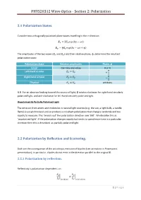 PHYS20312 Wave Optics -‐ Section 2: Polarization