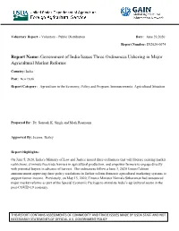 Report Name:Government of India Issues Three Ordinances Ushering
