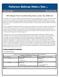 SEC Adopts Final Crowdfunding Rules Under the JOBS Act