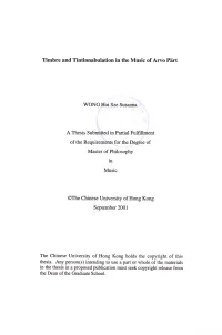 Timbre and Tintinnabulation in the Music of Arvo Part
