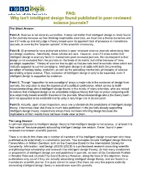 FAQ: Why Isn't Intelligent Design Found Published in Peer-Reviewed Science Journals?