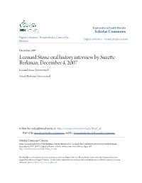 Leonard Stone Oral History Interview by Suzette Berkman, December 4, 2007 Leonard Stone (Interviewee)