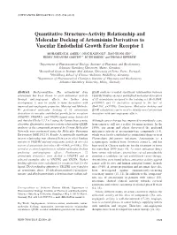 Quantitative Structure–Activity Relationship and Molecular Docking of Artemisinin Derivatives to Vascular Endothelial Growth Factor Receptor 1