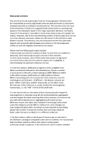 Manuscript Overview This Overview Lists All Manuscripts from The