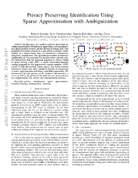 Privacy Preserving Identification Using Sparse Approximation With
