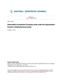 Reasonable Groundwater Pumping Levels Under the Appropriation Doctrine: Underlying Social Goals