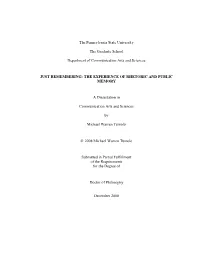 The Experience of Rhetoric and Public Memory
