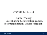 CSC304 Lecture 4 Game Theory