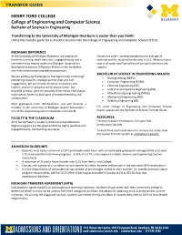 HENRY FORD COLLEGE College of Engineering and Computer Science Bachelor of Science in Engineering