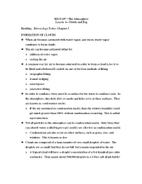 ESCI 107 – the Atmosphere Lesson 6– Clouds and Fog Reading
