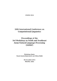 Proceedings of the 3Rd Workshop on South and Southeast Asian Natural Language Processing (SANLP)
