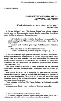 Dostoevskyand Shalamov: Orpheus and Pluto