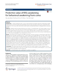 Predictive Value of EEG-Awakening for Behavioral Awakening from Coma