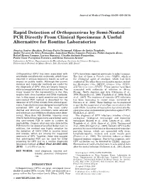 Rapid Detection of Orthopoxvirus by Semi-Nested PCR Directly from Clinical Specimens: a Useful Alternative for Routine Laboratories