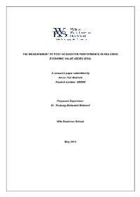 The Measurement of Post-Acquisition Performance in Rsa Using Economic Value Added (Eva)