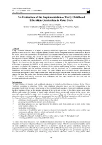 An Evaluation of the Implementation of Early Childhood Education Curriculum in Osun State