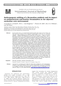 Anthropogenic Infilling of a Bermudian Sinkhole and Its Impact on Sedimentation and Benthic Foraminifera in the Adjacent Anchialine Cave Environment Jacquelyn N