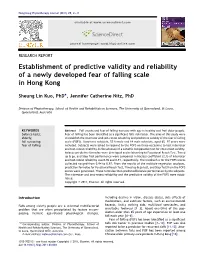 Establishment of Predictive Validity and Reliability of a Newly Developed Fear of Falling Scale in Hong Kong