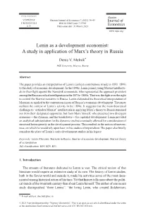 Lenin As a Development Economist: a Study in Application of Marx's Theory