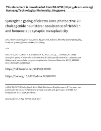Synergistic Gating of Electro‑Iono‑Photoactive 2D Chalcogenide Neuristors : Coexistence of Hebbian and Homeostatic Synaptic Metaplasticity