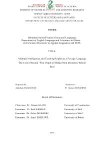 THESIS Submitted to the Faculty of Arts and Languages Department Of