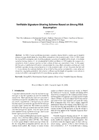 Verifiable Signature Sharing Scheme Based on Strong RSA Assumption