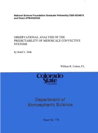OBSERVATIONAL ANALYSIS of the PREDICTABILITY of MESOSCALE CONVECTIVE SYSTEMS by Israel L