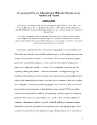 Recombinant DNA and Self-Replicating Molecular Manufacturing: Parallels and Lessons