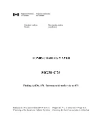 Fonds Charles Mayer MG30-C76 Contenant Dossier Liste De Dossiers Date