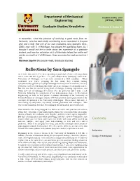 Reflections by Sara Spangelo As I Write This Article, I’Ve Been Spending a Good Deal of Time Reflecting About Where I Am, and How I Got Here