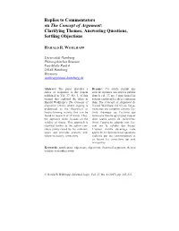 Replies to Commentators on the Concept of Argument: Clarifying Themes, Answering Questions, Settling Objections