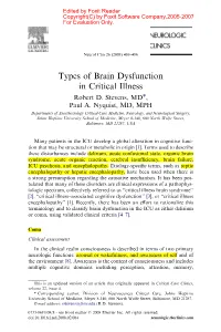 Types of Brain Dysfunction in Critical Illness Robert D