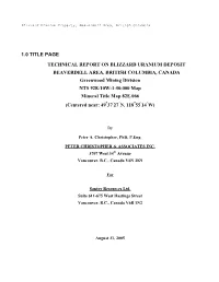 1.0 Title Page Technical Report on Blizzard Uranium