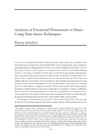 Analysis of Emotional Dimensions in Music Using Time Series Techniques