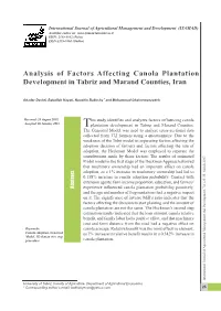 Analysis of Factors Affecting Canola Plantation Development in Tabriz