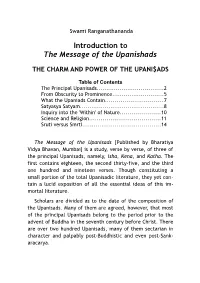 Introduction to the 'Message of the Upanishads'